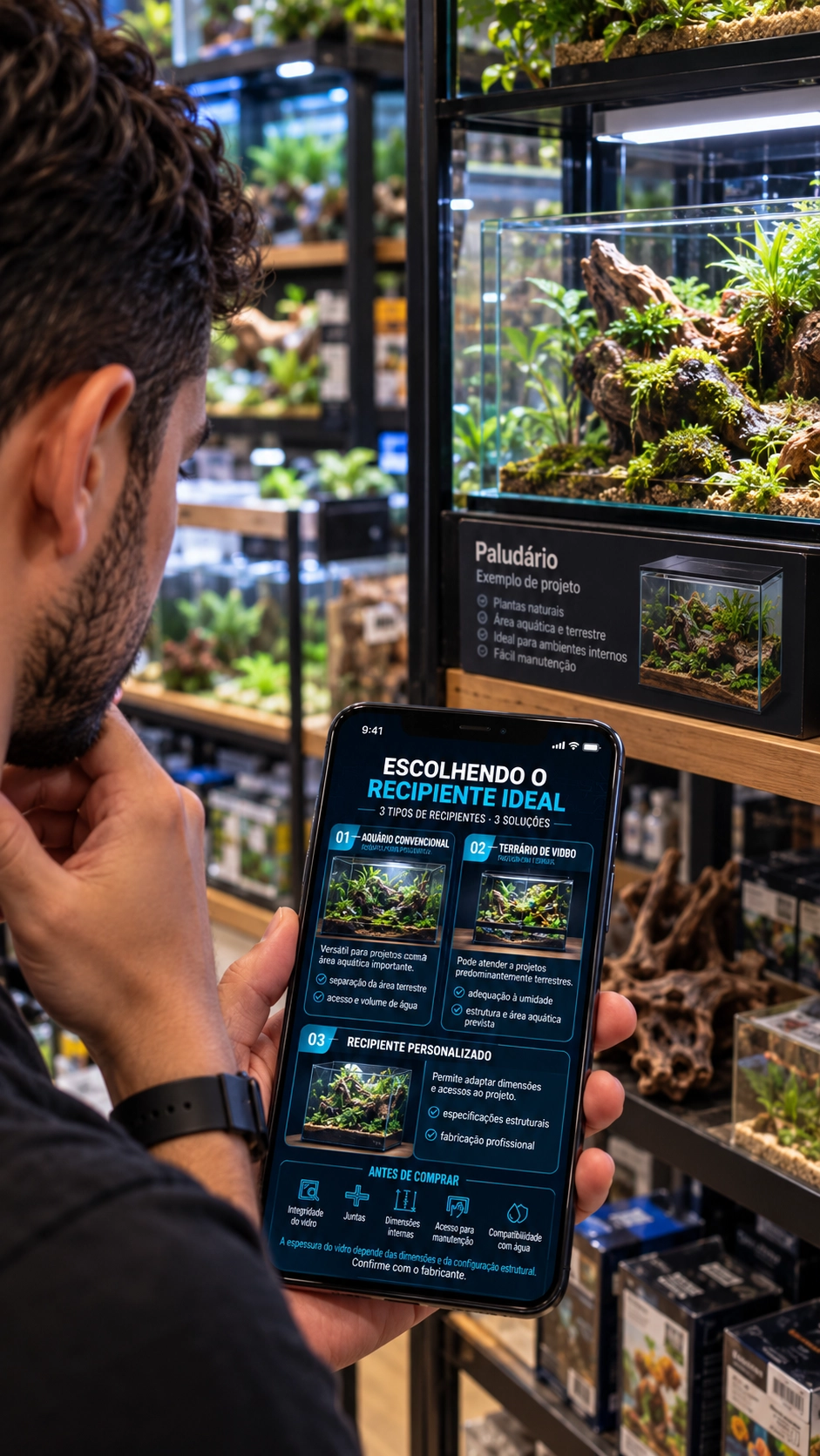 Escolhendo o recipiente ideal no aquário-магазim